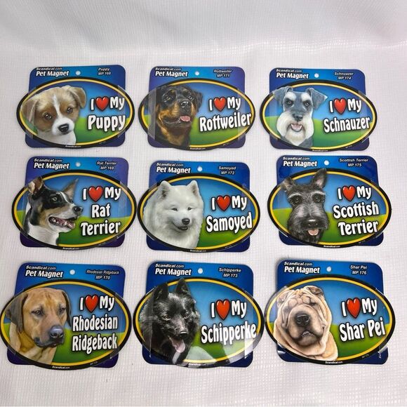 5 NEW I Love My “Dog Breed/Cat” Pet Magnets For Cars Lockers Fridge 6” Oval - Picture 8 of 12